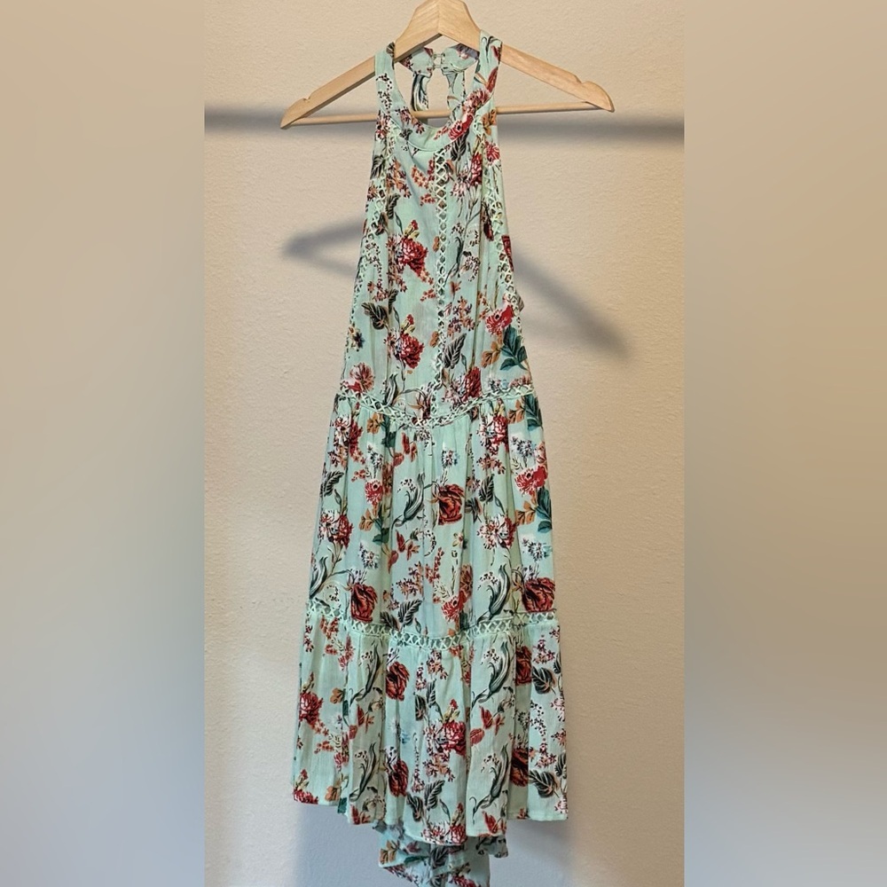Label of Love ATL Floral Halter Low Back Fresh Mint Dress Medium